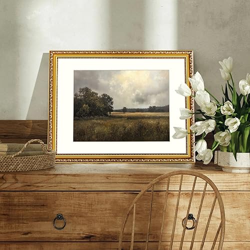 Miniatura 2 de AtterrirArt Arte de pared retro enmarcado en oro, 13 x 16 pulgadas, póster de impresiones de paisaje rústico, decoración estética de habitación de