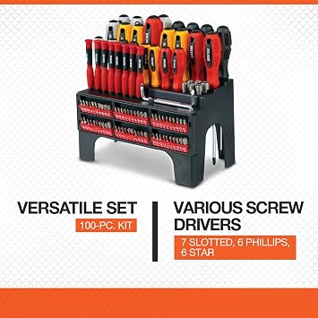 Ironton Screwdriver Bit Set with Storage Rack, 100-Pc. | Durable construction, Comfortable handling, Shop and field repairs, Easy tool storage, Controlled leverage