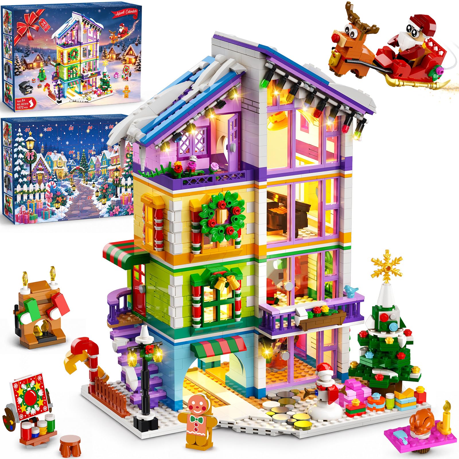 HOGOKIDS Adventskalender 2026 Friend Mädchen Haus Mini Bauspielzeug mit LED | 24 Tage Weihnachts Countdown, 1572 Teile Freunde Kinder Spielset - Geschenk für Mädchen Jungen Erwachsene ab 8 Jahren