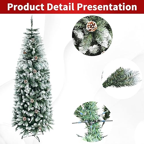 Miniatura 2 de MuRealy Árbol de Navidad de lápiz de 6 pies, árbol de Navidad artificial delgado de alta calidad, 600 puntas de ramas y soporte de metal para el