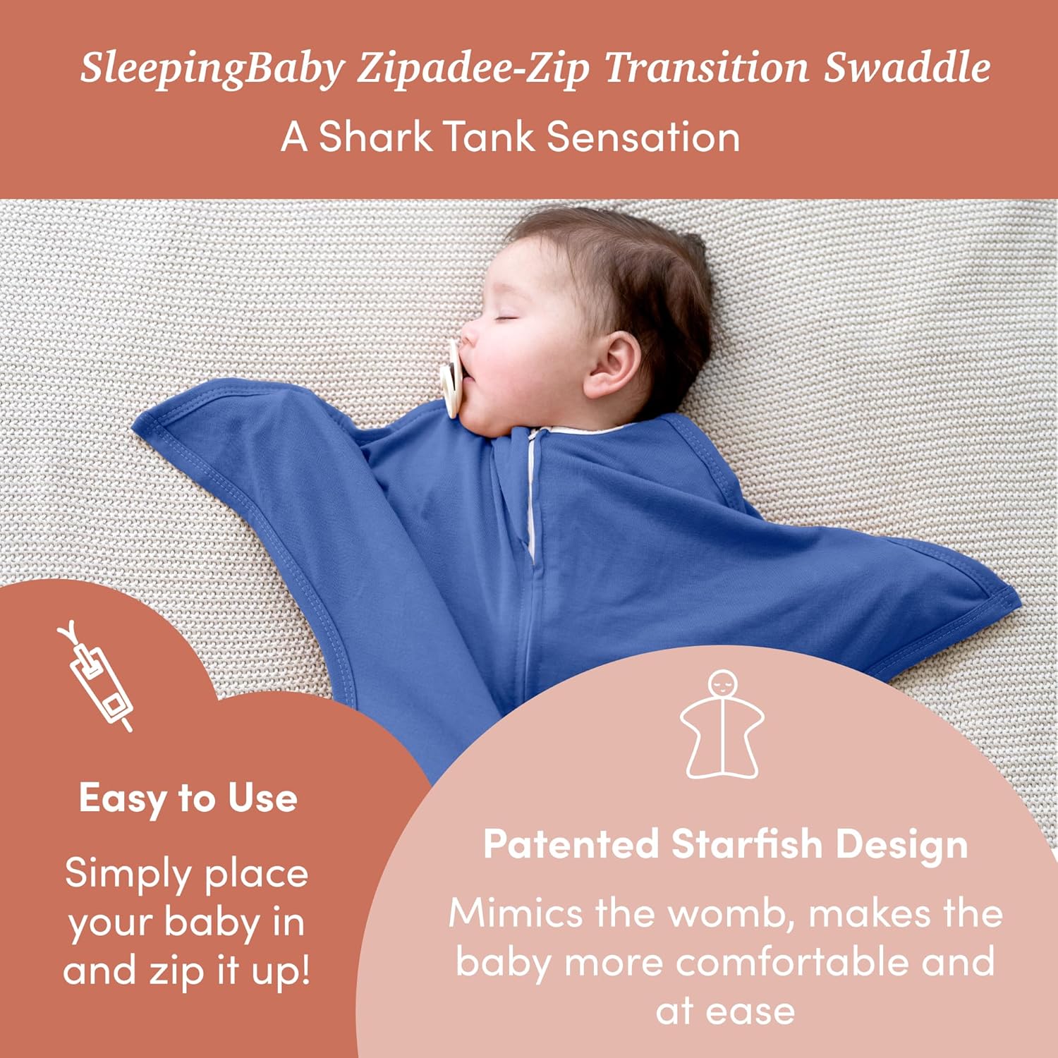 SleepingBaby Zipadee-Zip Transition Swaddle (Classic Navy, Medium for 6-12 Months) and Snuggle Strap (Grey, One Size) - Wearable Baby Blanket and Accessory for Easy Diaper Changes - Polyester, Spandex