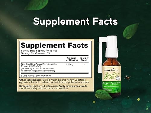 Miniatura 5 de NaturaNectar - Spray de propóleo verde para la garganta - Alivio único y calmante para el cuidado de la garganta con propóleo de abeja brasileña