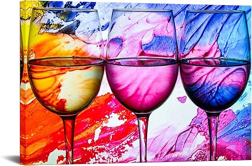 Copas de vino, impresiones en lienzo, arte de pared, pintura de vidrio colorido para comedor, cocina, bar, decoración de bebidas modernas y