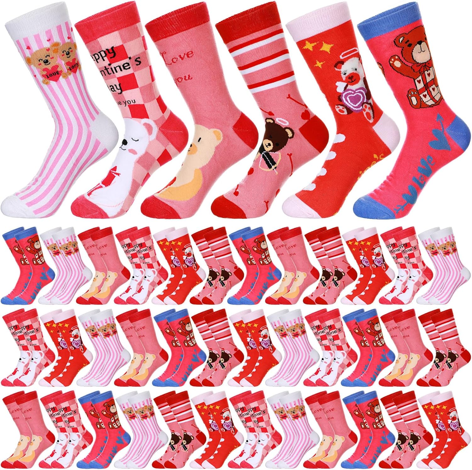 Shinymoon 36 Pairs Valentine Socks for Women Cotton Socks Bulk Valentines Crew Pink Valentines Gift