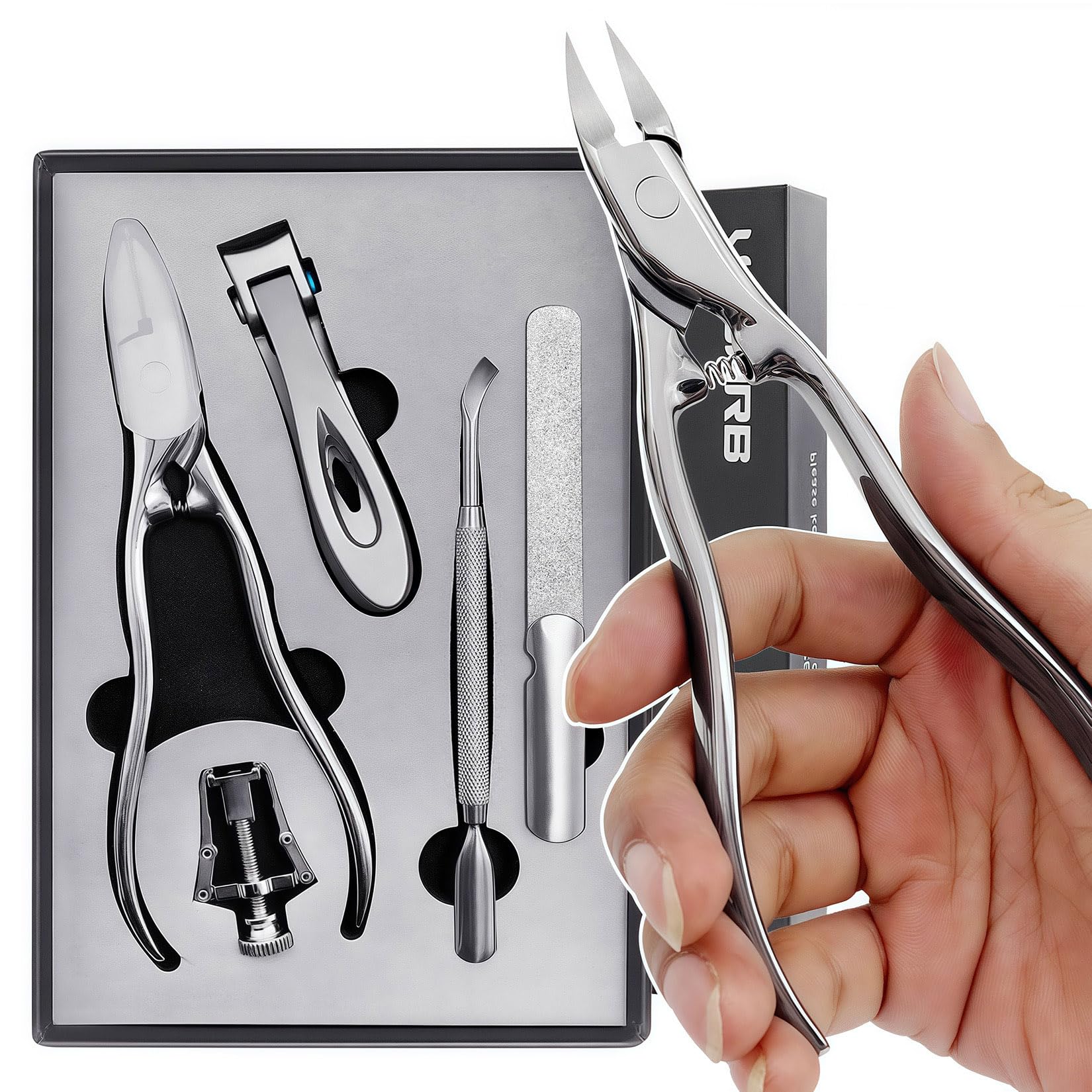 VOGARB Toe Nail Clippers for Seniors Thick Toenails, 5 Pcs Set Heavy Duty Strong Large Nail Trimmer with Case for Men and Women (JCDK5PS)