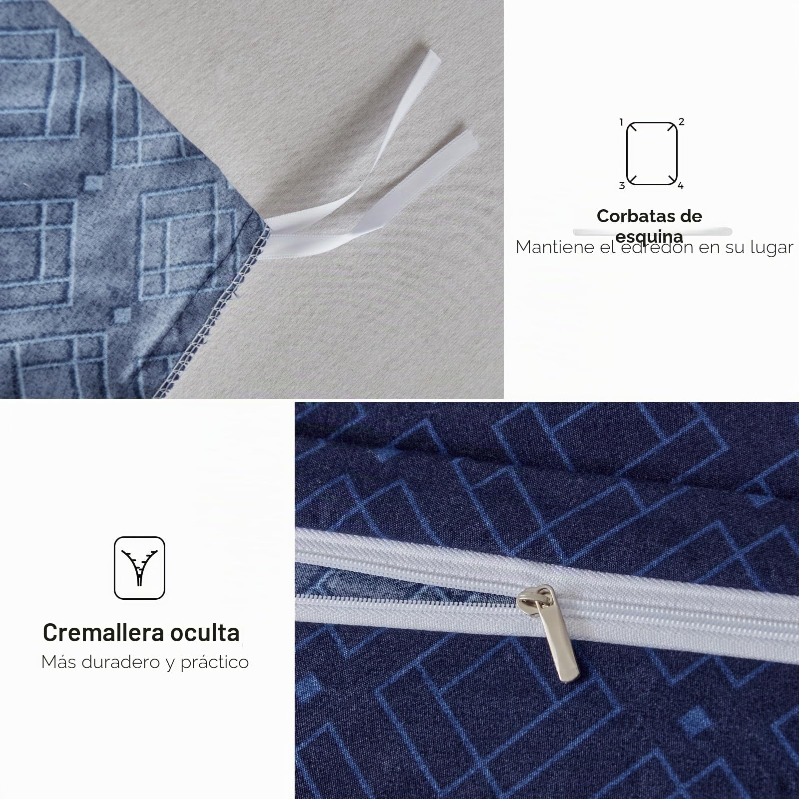 Tokokimo Juego de ropa de cama de 4 piezas, funda nórdica de 220 x 240 cm + sábana bajera de 160 x 200 cm con 2 fundas de almohada de 65 x 65 cm de microfibra, diseño bohemio, azul marino a rayas