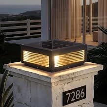 Solar Post Light,11.81''x11.81'' Waterproof Column Pillar Lights Dusk to Dawn Modern Lamp Posts 3000K LED E26 Bulb Decoration Lantern for Garden Fence Patio Driveway