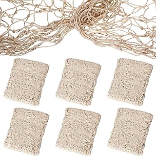 Shappy 6 Pack Natural Fish Net Decorative Cotton Fishnet Decor for Pirate Party, Mermaid Nautical Hawaii Luau Ocean Themed Wall Hanging Beach Bash Decoration Supplies (Beige)