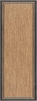 Gertmenian Indoor Outdoor Classic Flatweave Area Rug, Stain & UV Resistant Carpet, Deck, Patio, Poolside & Mudroom, 2x6 Ft Runner, Simple Border, Black Tan, 22013