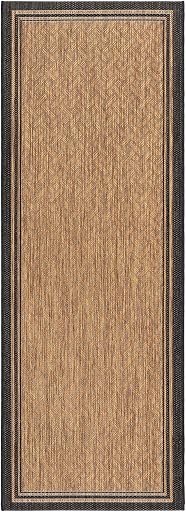 Gertmenian Indoor Outdoor Classic Flatweave Area Rug, Stain & UV Resistant Carpet, Deck, Patio, Poolside & Mudroom, 2x6 Ft Runner, Simple Border, Black Tan, 22013