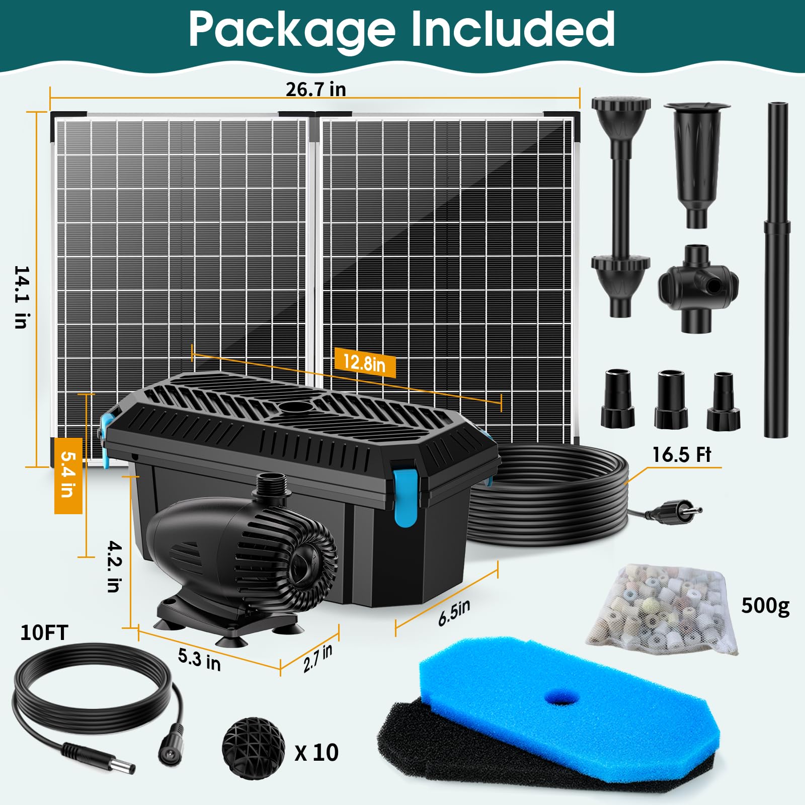 Antfraer 55W Solar Teichfilter, Solar Springbrunnenpumpe mit Teichfilter Kit Einstellbarer Durchfluss, Teichfilterbox mit Filtermedien für Außenteiche Fischtank Pool Wasserfall Koi Teich Wasserspiele