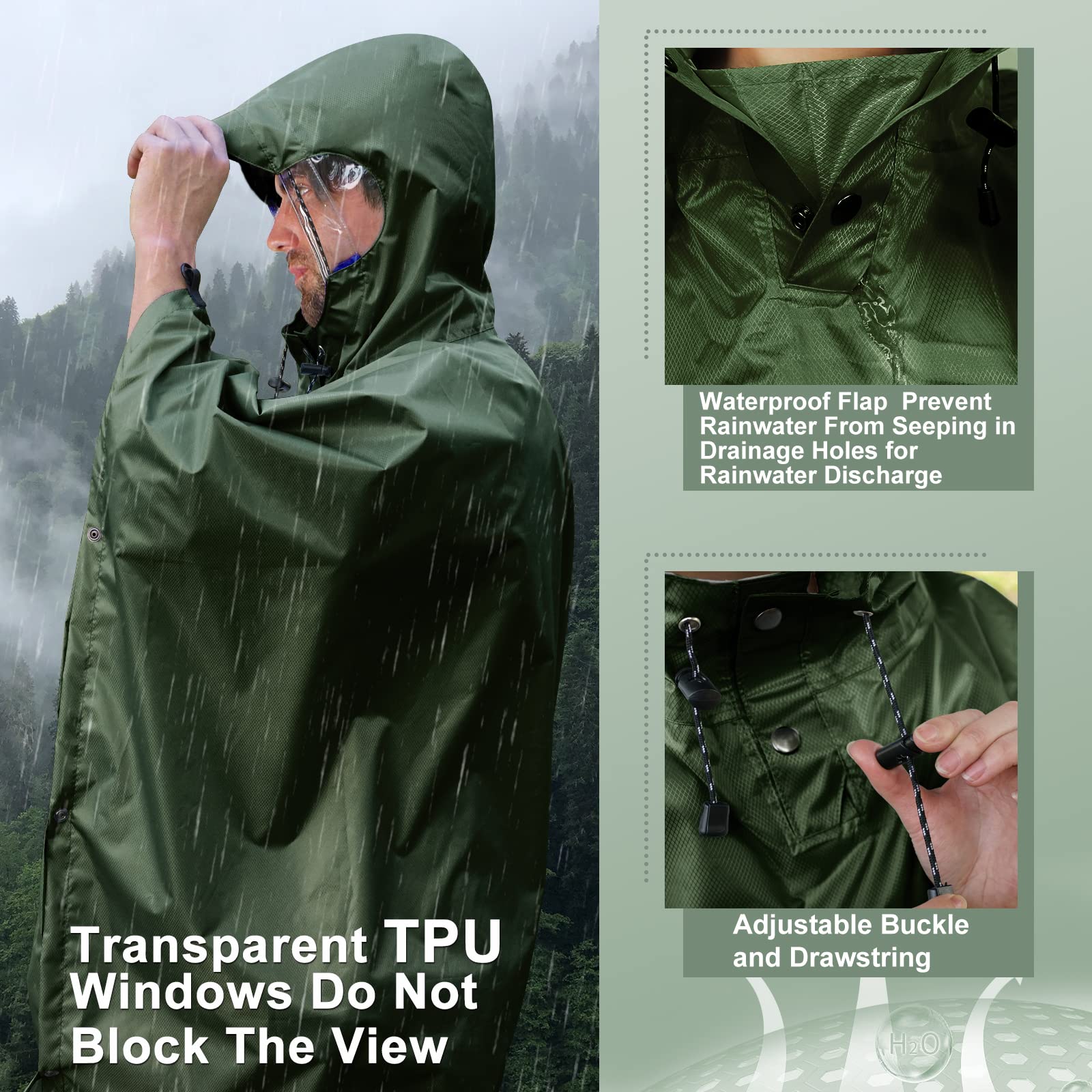 Andake Poncho Uomo Donna Impermeabile Unisex Giacca da Pioggia Antivento Resistente alle Rughe Impermeabile riutilizzabile per Campeggio Escursionismo Outdoor e Uso Quotidiano