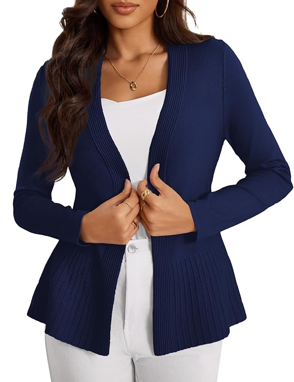 Casuashion Women's Casual Open Front Sweater Long Sleeve Rib Knit Draped Cardigan Navy 1XL by Casuashion - Used condition - Image 2
