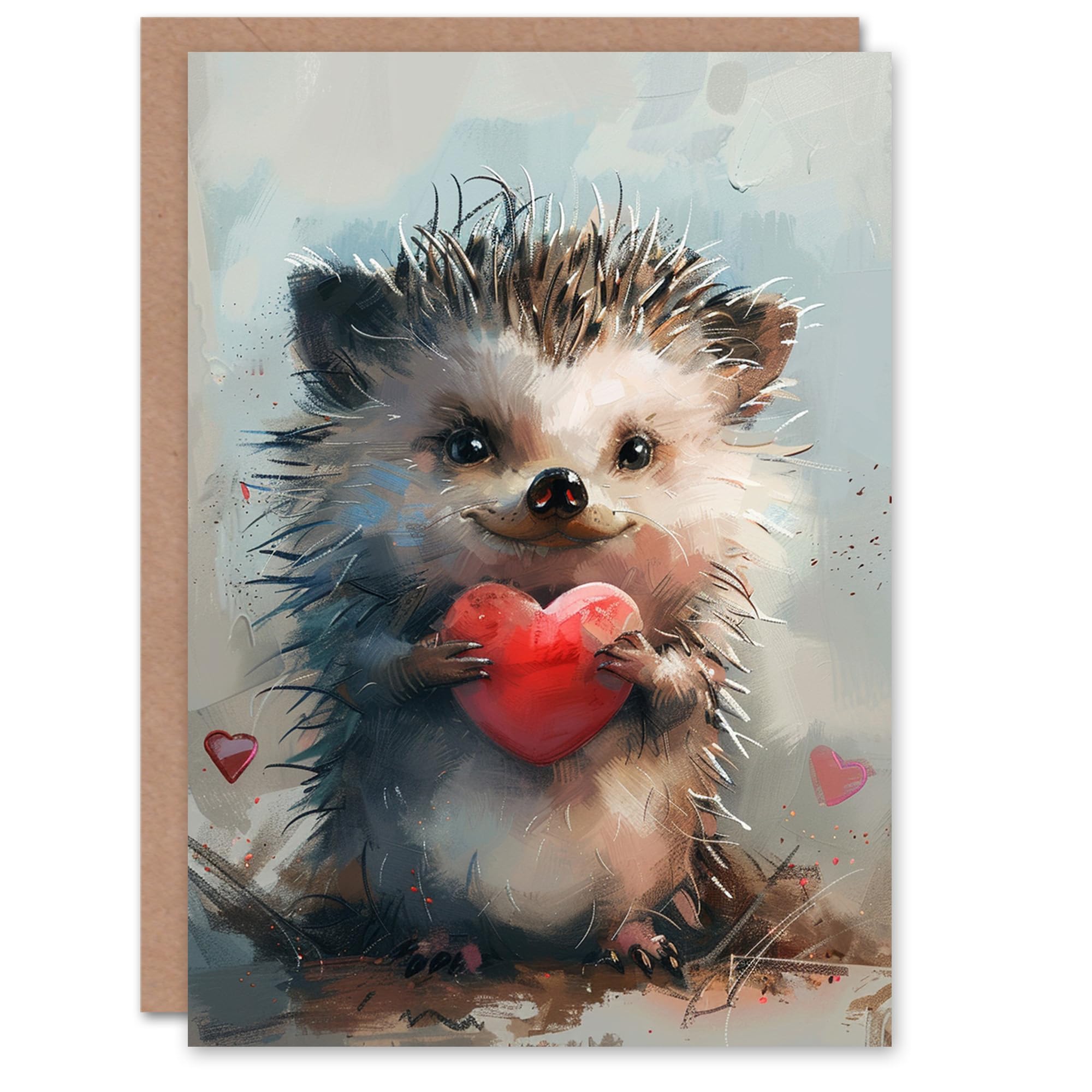 Artery8 Birthday Card Adorable Hedgehog Baby Love Heart Painting Blank Arty Art All Occasion Greeting Card