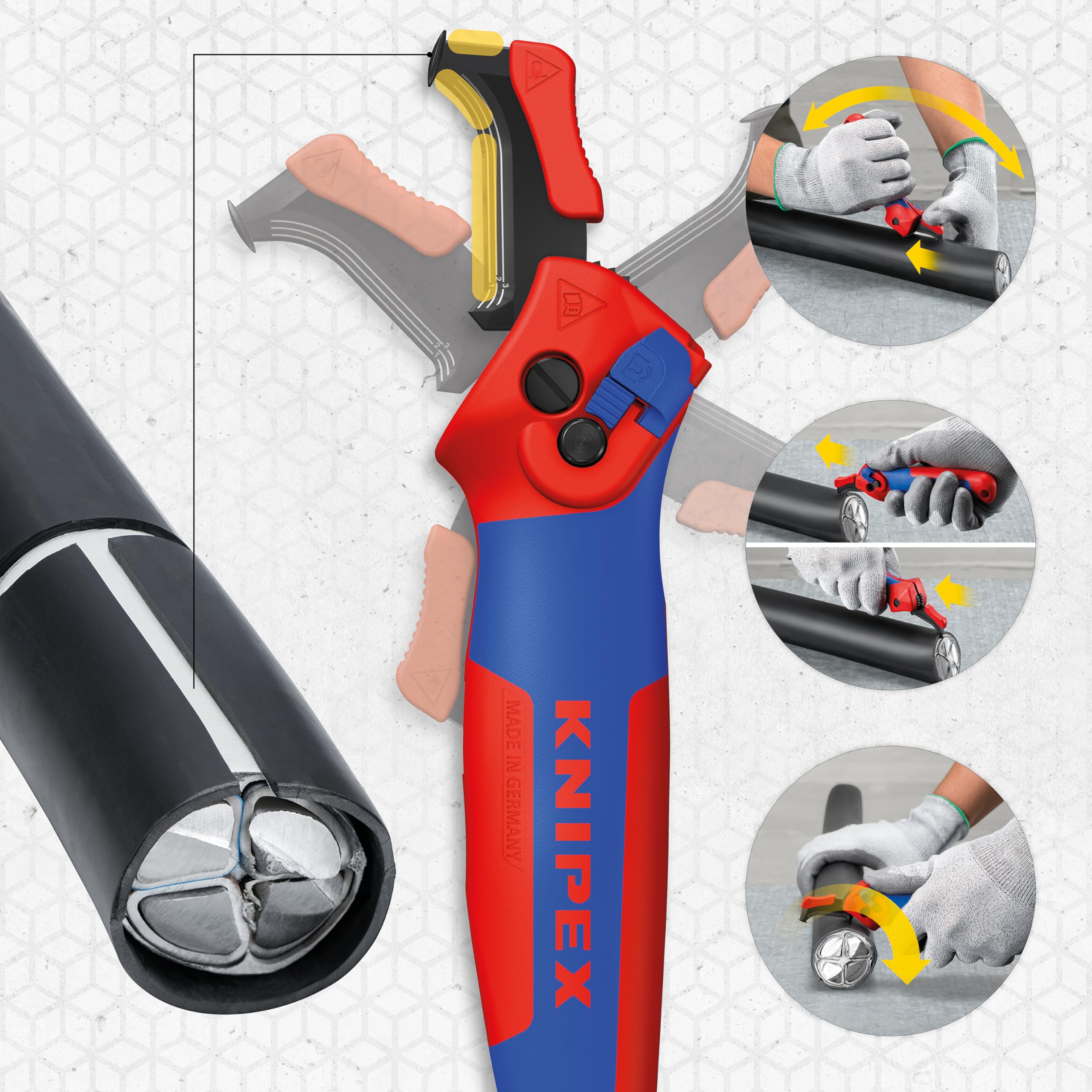 Knipex Couteau de dénudage Nouveau couteau de dénudage à levier d'entrainement avec poignées multimatières 146 mm, 16 50 145 SB
