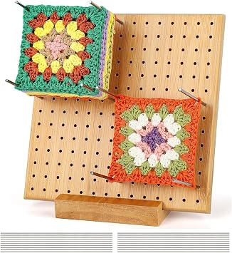 Crochet Blocking Board Handcrafted Knitting Blocking Mat with 20 Stainless Steel Rod Pins Bamboo Crocheting Accessories for Granny Squares Crocheters 7.87 Inches