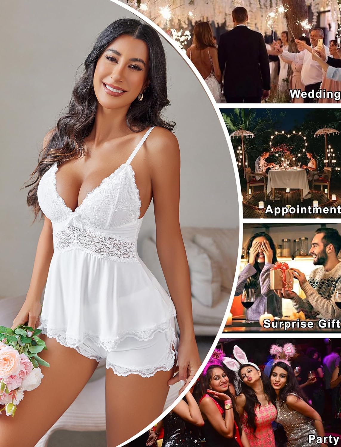 Avidlove Womens Sweetness Cami Set Lace Camisole Lingerie Nightwear Sexy Pajamas Lounge Sets - Image 5