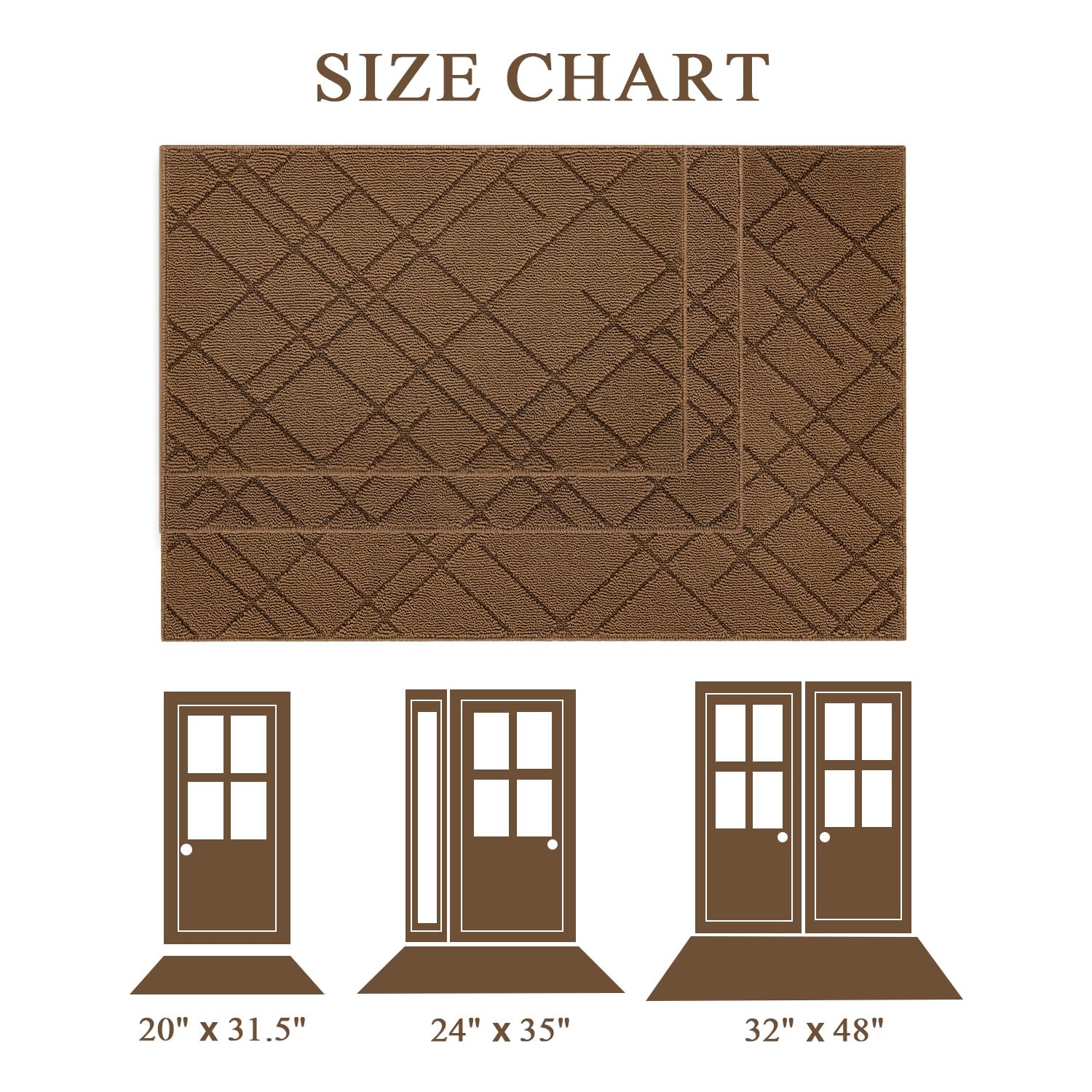 Biscpro Schmutzfangmatte Innen 80x120cm Maschinenwaschbare Fußabtreter Fußmatte Linienmuster rutschfest Eingangsteppich Fussmatte,Türmatte für Küchen,Eingang,Haustür&Flur-Braun