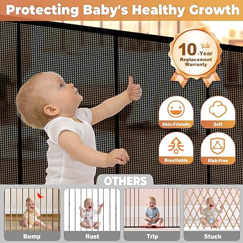 Miniatura 4 de Puertas retráctiles para bebés de 236 pulgadas para perros, extra anchas, puerta de seguridad para mascotas de 42 pulgadas de alto con tiras