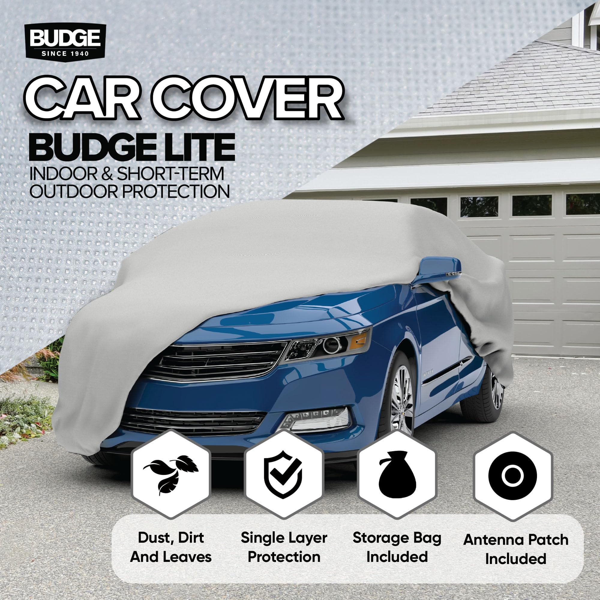 Budge Lite Car Cover Indoor Protection Breathable Dustproof Cover Fits Full-Size Sedans up to 264 Inches Gray Size — view 2