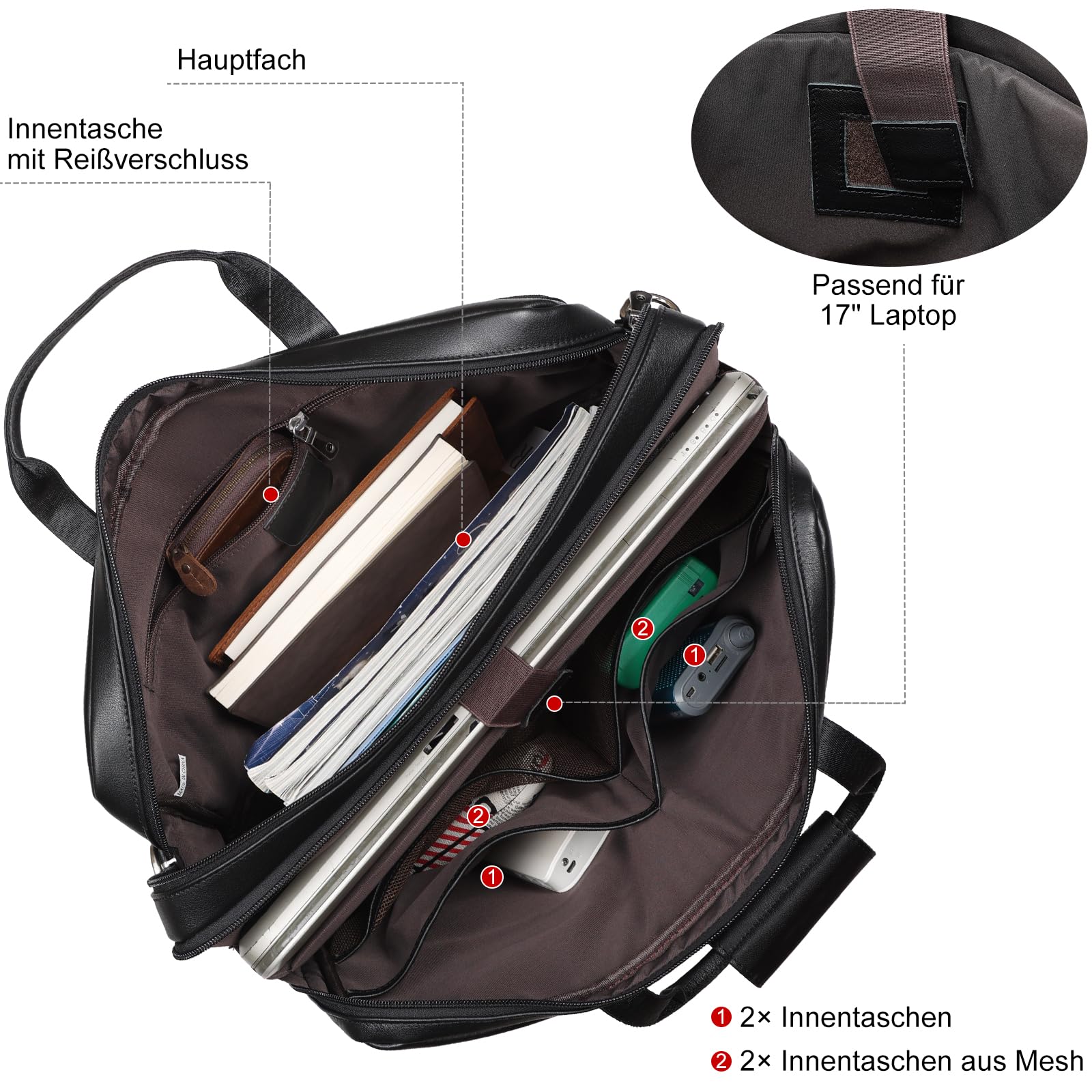 TIDING Aktentasche Herren Leder 17 zoll Laptoptasche Business Tasche 15.6" Laptop Handtasche Vintage Umhängetasche für Geschäft Büro
