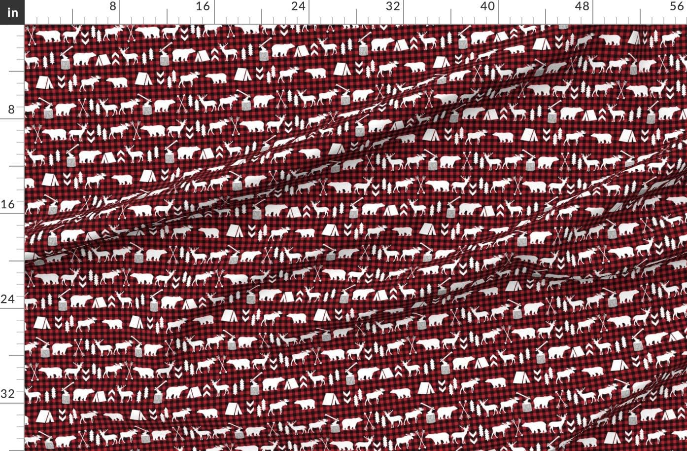 Spoonflower Fabric - Buffalo, Plaid, Woodland, Christmas, Winter, Cabin, Outdoors, Buck, Printed on Organic Cotton Sateen Fabric by The Yard - Sewing Quilting Apparel Home Decor