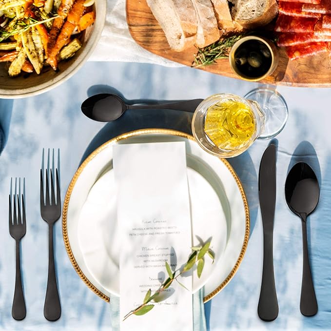 Black Cutlery Flatware Set, LIANYU 20-Piece Stainless Steel Black Silverware Set for 4