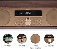 Vista 2 de Crosley CR3501A-MA Fleetwood Retro Alarm Clock FM Radio and CD Player with Stereo Bluetooth Speakers, Mahogany