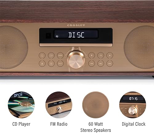 Miniatura 2 de Crosley CR3501A-MA Fleetwood - Reloj despertador retro con radio FM y reproductor de CD con altavoces estéreo Bluetooth, caoba