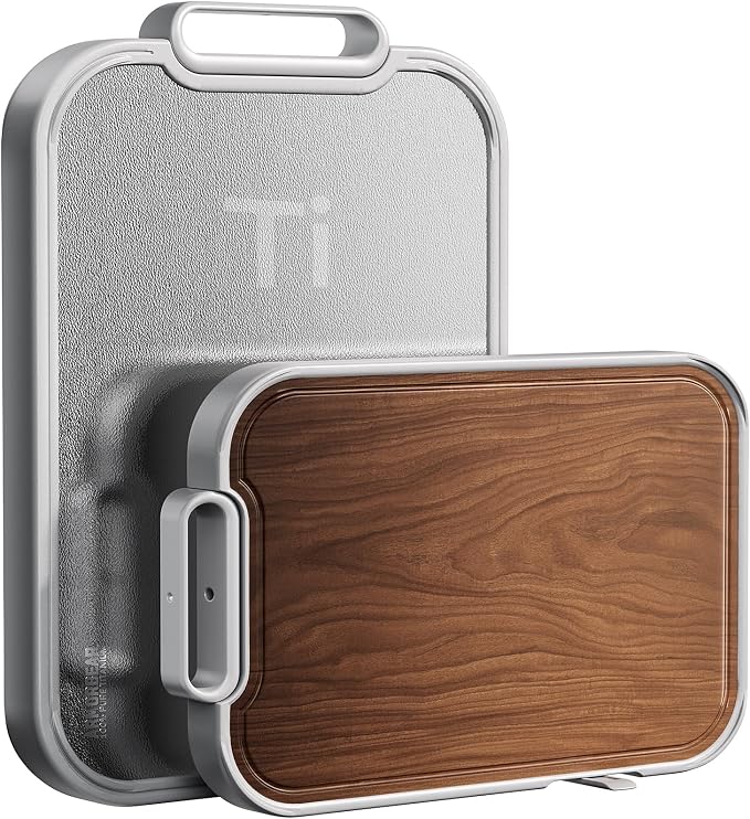 Armorbear Titanium Cutting Board 2-in-1, Double Sided Wood Cutting Board for Kitchen – Non Toxic Ebony Wood & Titanium Large Chopping Board, Ideal for Meat, Vegetables & Family Cooking