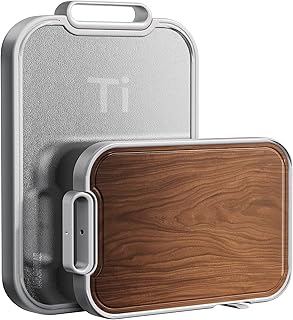 Titanium Cutting Board 2-in-1, Double Sided Wood Cutting Board for Kitchen – Non Toxic Ebony Wood & Titanium Large Chopping Board, Ideal for Meat, Vegetables & Family Cooking