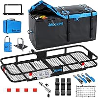 Mockins 60x24x6 Folding Hitch Cargo Carrier with 25 Cu Ft Waterproof Bag - 500 lb Heavy Duty Steel Basket for SUV Truck Car