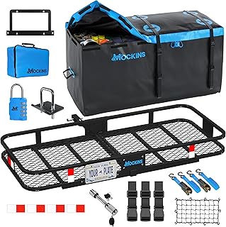 Mockins 60"x24"x6" Folding Trailer Hitch Cargo Carrier w/ 25 Cu Ft Waterproof Cargo Bag for Hitch Carrier