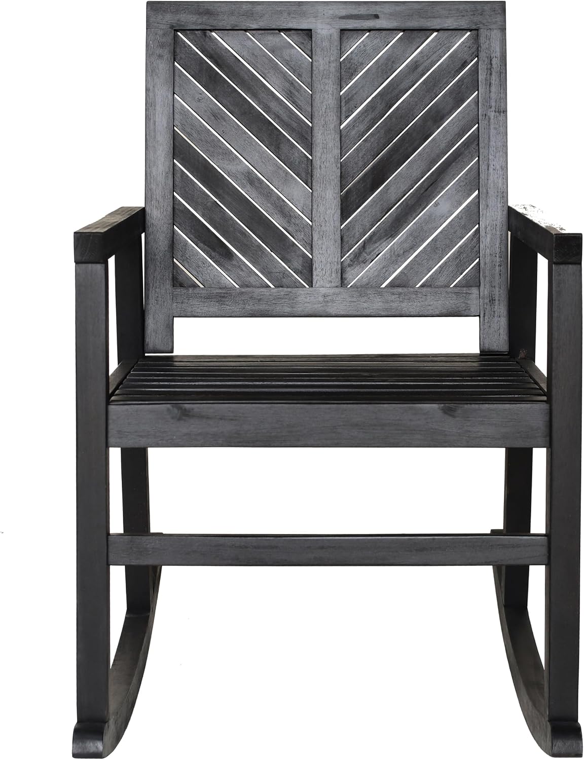 JONATHAN Y Ned 35" Black Finish Solid Acacia Wood Outdoor Rocking Chair, All-Weather Chevron High Back Porch Rocker for Patio, Deck and Garden, Farmhouse Wood Armchair RCK100C