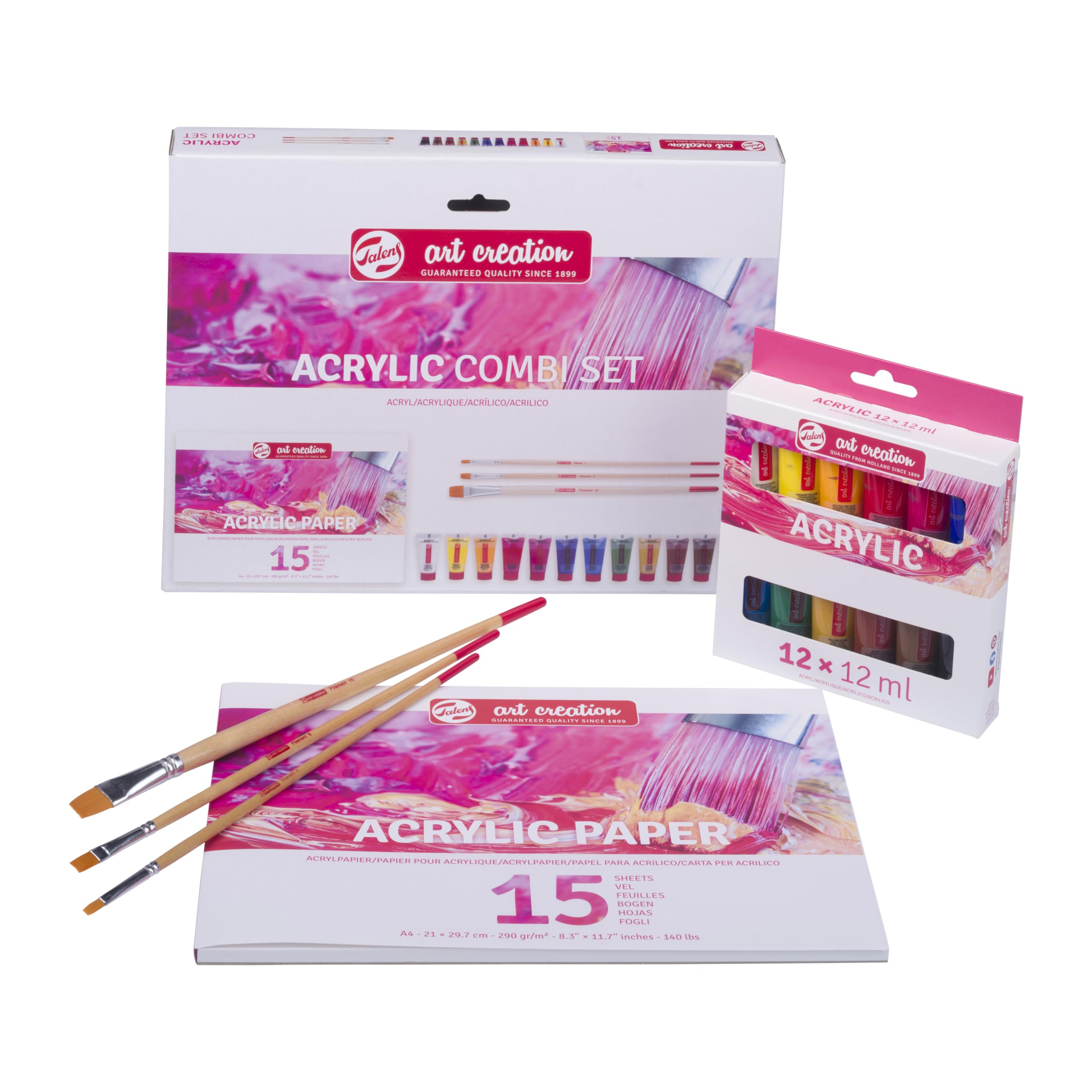 Amsterdam Komplettes Acryl-Malset für Anfänger mit 5 x 120 ml Farben, 12 x 12 ml Acrylfarben, Pinseln & A4 Papierblock