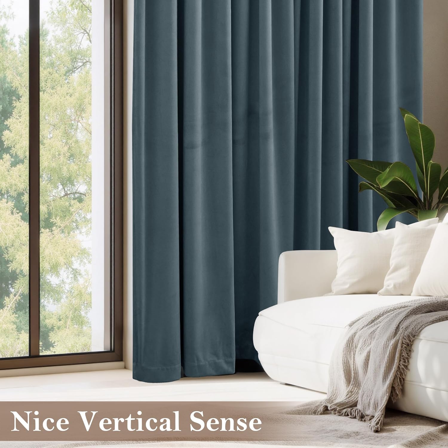 RYB HOME Dusty Blue Velvet Curtains for Bedroom Living Room Nursery, Thermal Insulated Light Blocking Floor Length Window Drapes with Hook Belt for Modern Decor, 52" W x L84 L, 2 Panels Set
