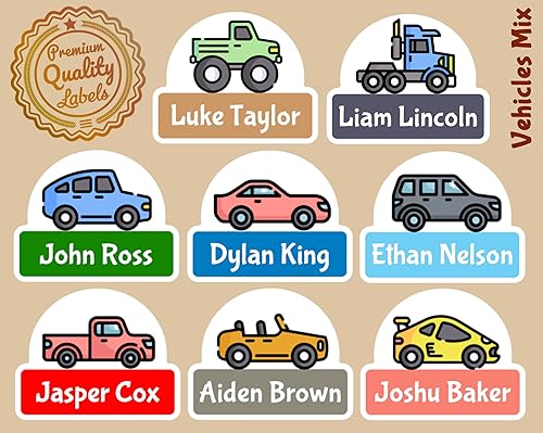 Miniatura 2 de Etiquetas lindas personalizadas para nombre de automóvil de vehículos, 16 a 128 unidades, etiquetas perfectas para niños para guardería y