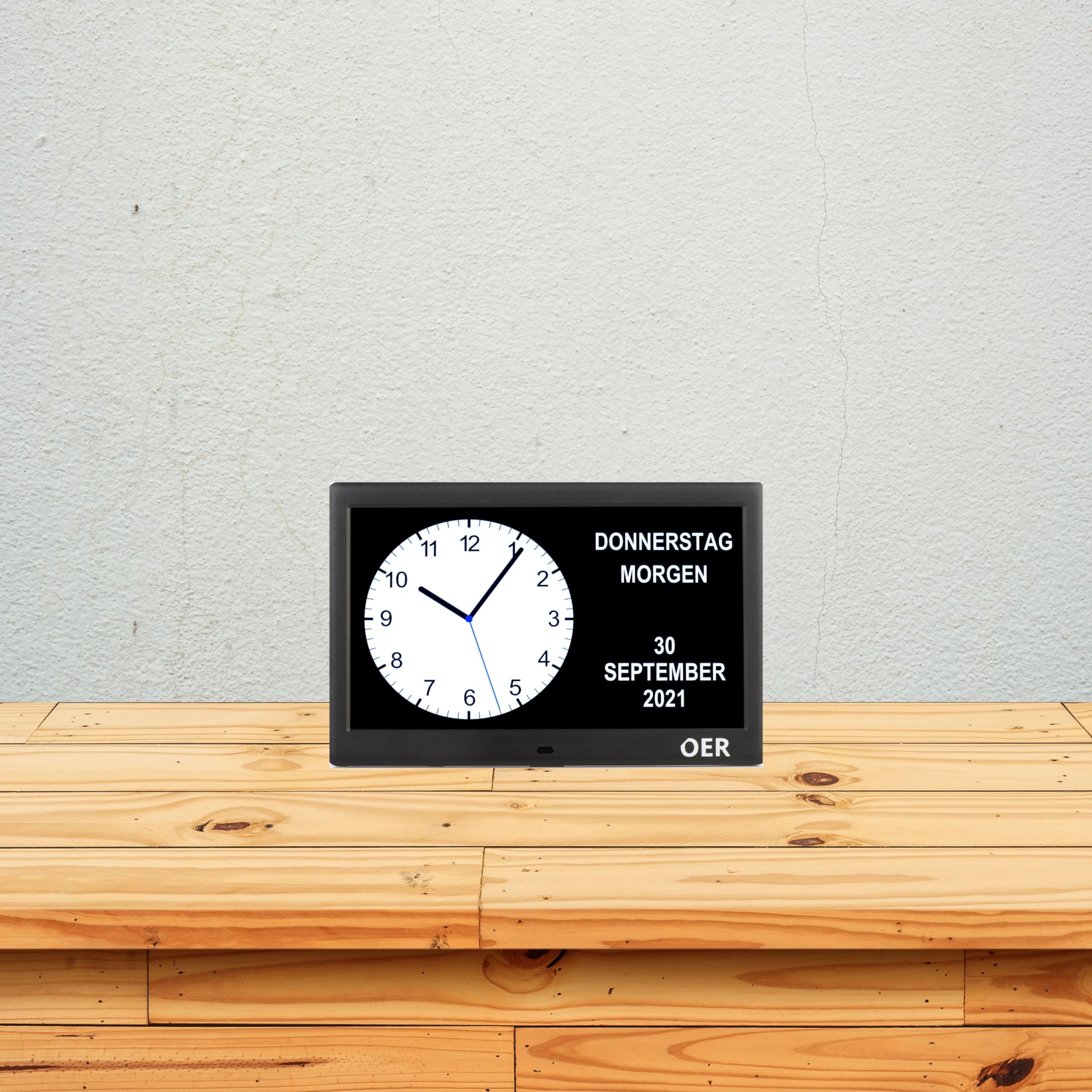 OER - Orologio per demenza, display digitale e analogico, calendario digitale e orologio per anziani, orologio con calendario per la demenza (17,8 cm, nero)