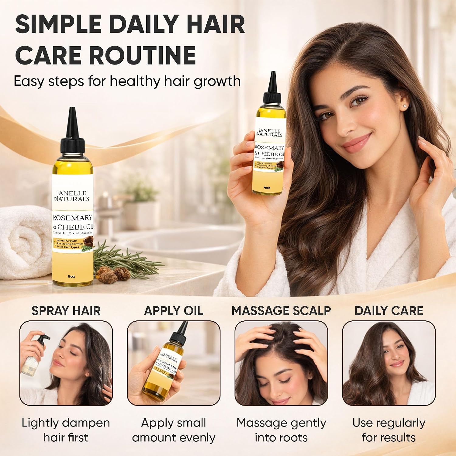 Rosemary and Chebe Oil for moisturizing, promoting growth, conditioning and Preventing hair breakage. Naurishes and supports lenght retention. (8 oz)