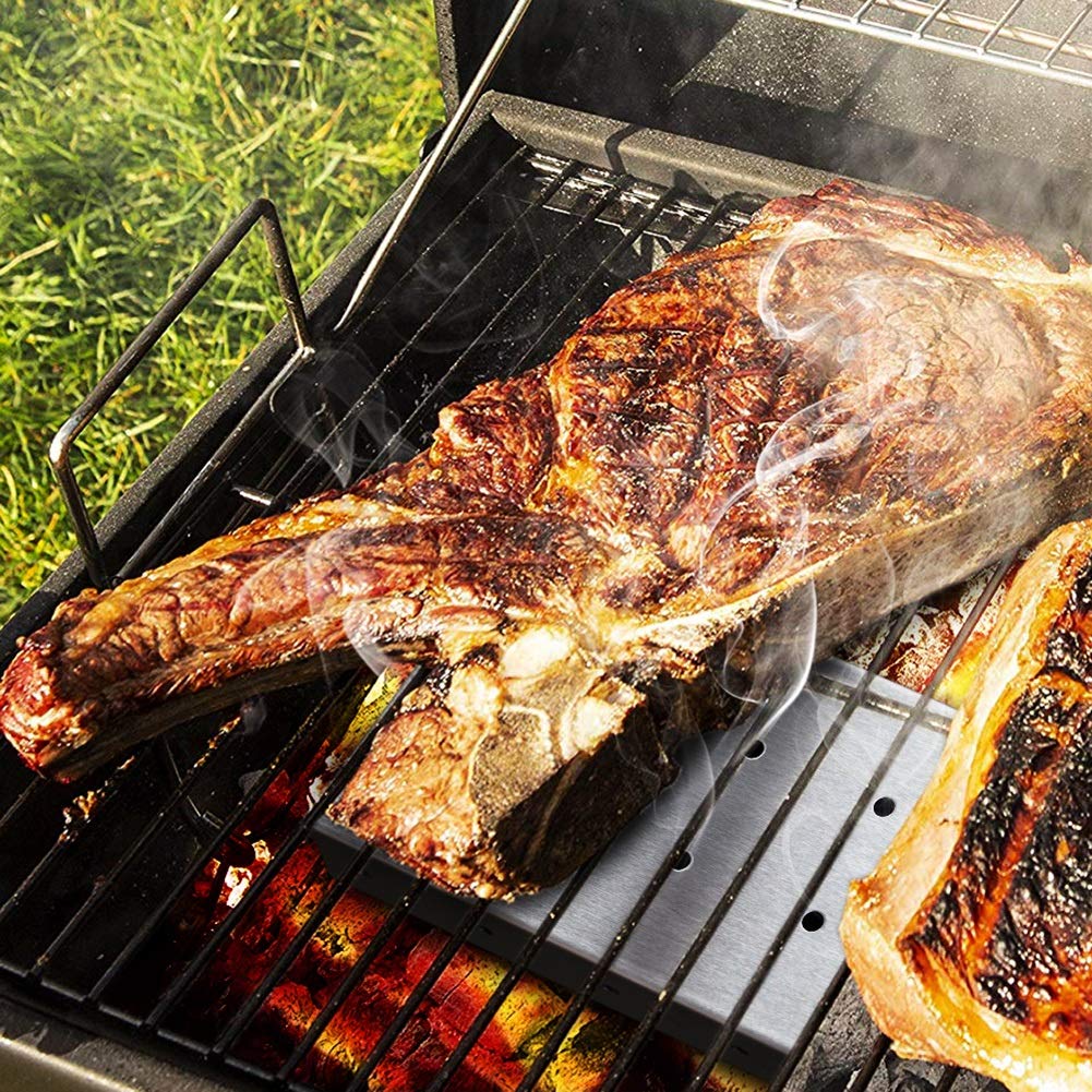 Accesorios para barbacoa, caja para ahumar barbacoa, caja para ahumar de acero inoxidable, caja para ahumar con virutas de madera para el hogar, cocina a la parrilla