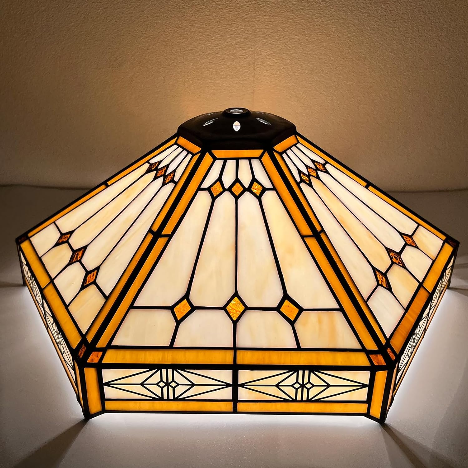 Capulina Tiffany Lamp Shade 16 Inches Wide Accessories Replacement Cream Hexagon Style Stained Glass Lampshade for Table Lamp Floor Lamp