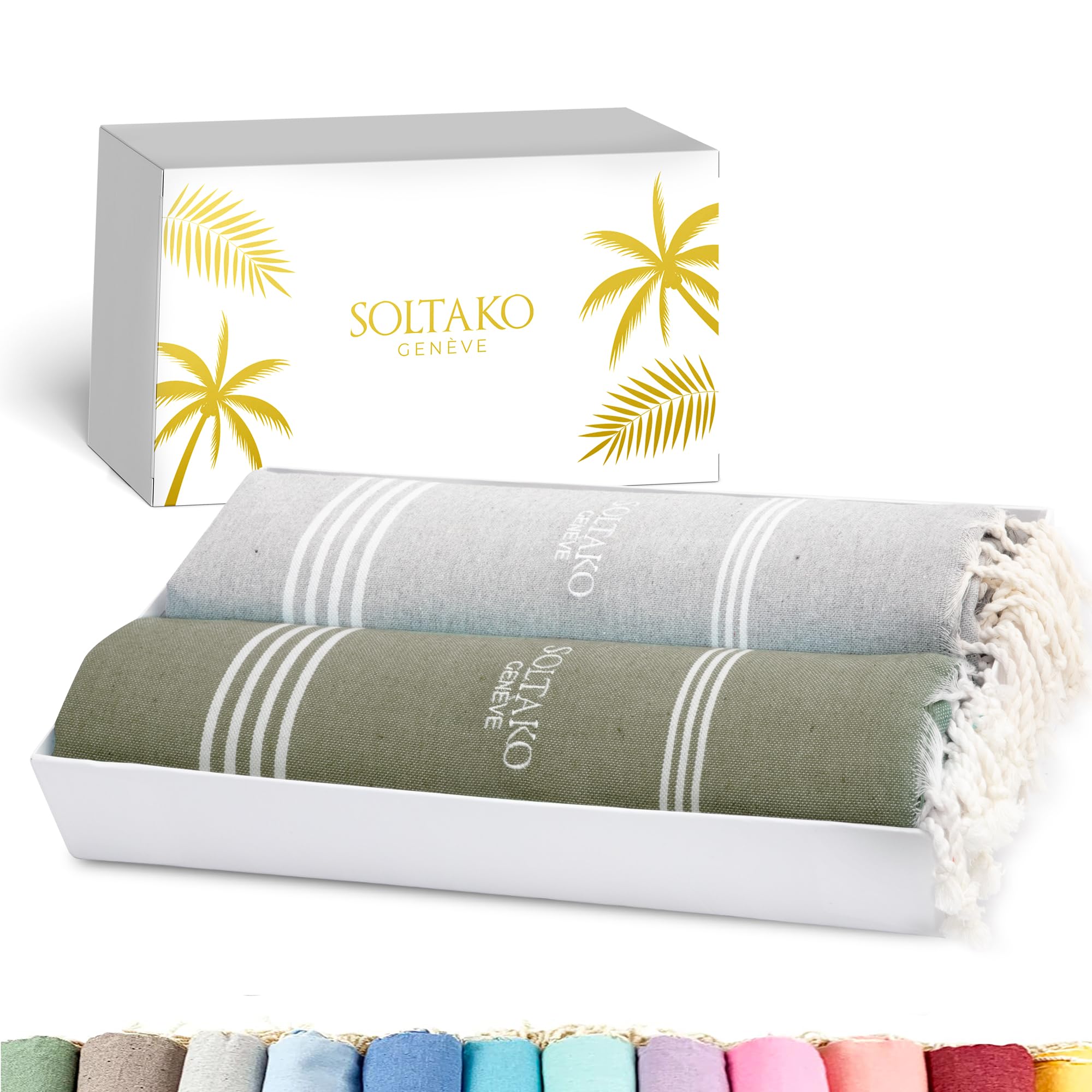 SOLTAKO Fouta Peshtemal - Set de 2 XXL - Serviette Plage Anti Sable - Drap de Bain pour Hammam, Sauna, Yoga, Pique-Nique - Grande Taille 100x200 cm - Drap 2 Personnes