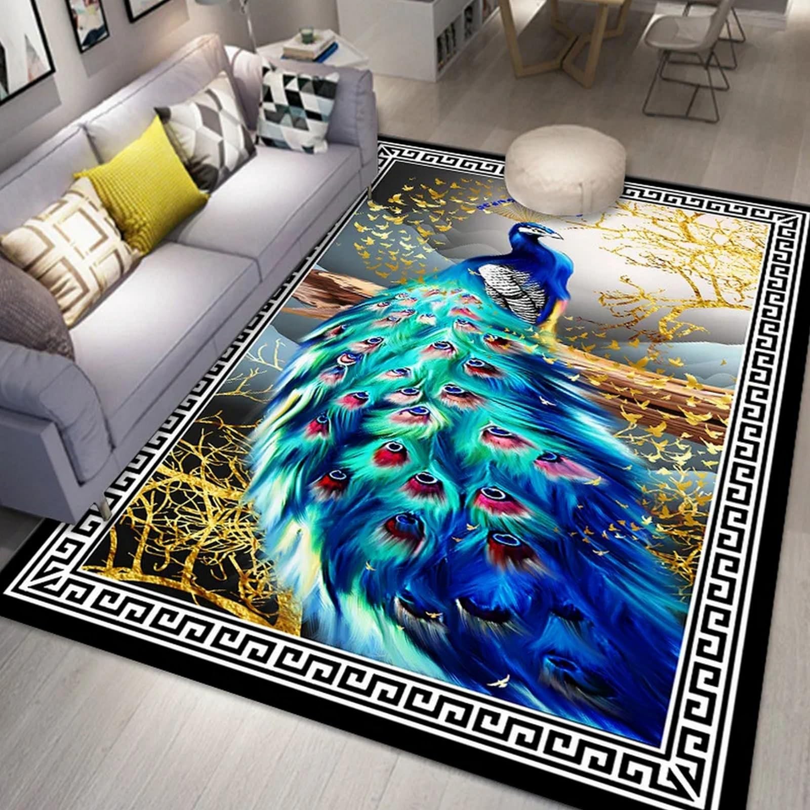 Tapis de salon 3D paon animal grand tapis de sol antidérapant cuisine chambre 100x150