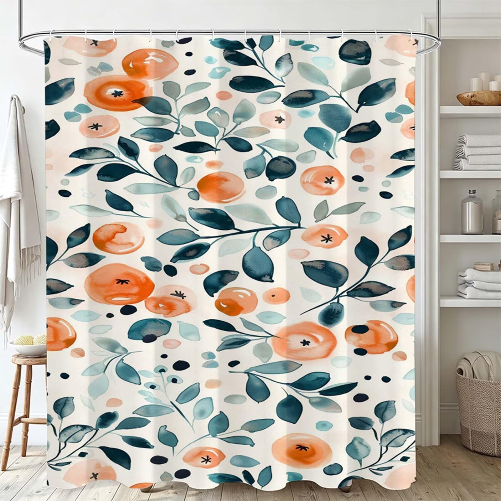 Duschvorhang 230x180cm, Duschvorhang Badewanne Beige, Shower Curtain mit Ösen und 12 Duschringen, Beschwerter Saum, Maschinenwaschbar, Schnell Trocknend, Wasserdicht Polyester, ländlich J-767