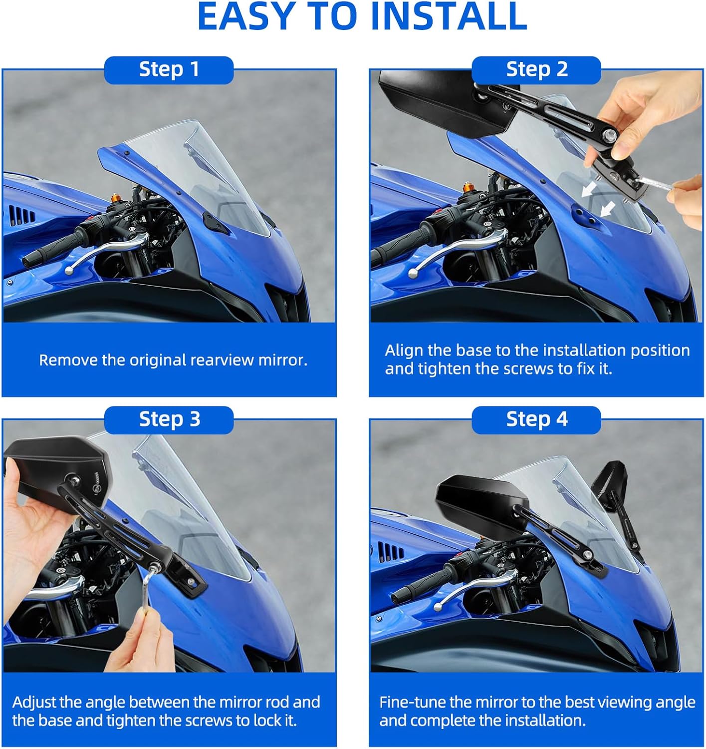 DREAMIZER Fairing Motorcycle Mirrors Adjustable Arrow Black Rearview Mirrors Compatible with Kawasaki Ninja Honda CBR600RR CBR1000RR CBR500R CBR300R Suzuki GSXR 600 750 Yamaha R15 R25 YZF600R