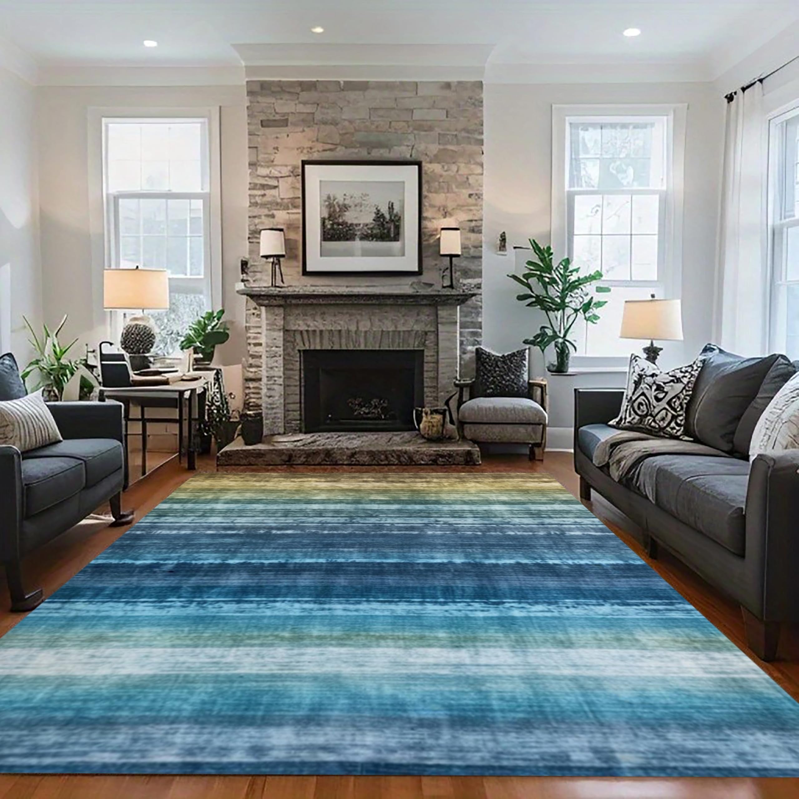 MUOUCTE Large Area Rug, 140x200cm Blue Gradient Non-Slip Living Room Rugs, Modern Style Lovers Washable No Shedding Carpet, Washable and Easy to Clean Bedside Sofa Fireplace Balcony Carpets