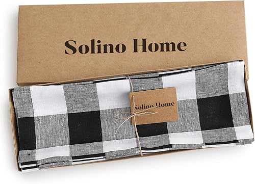 Miniatura 6 de Solino Home Buffalo Check - Juego de 4 manteles individuales de lino 100 % puro, a cuadros blancos y negros, 14 x 19 pulgadas, lavables a máquina