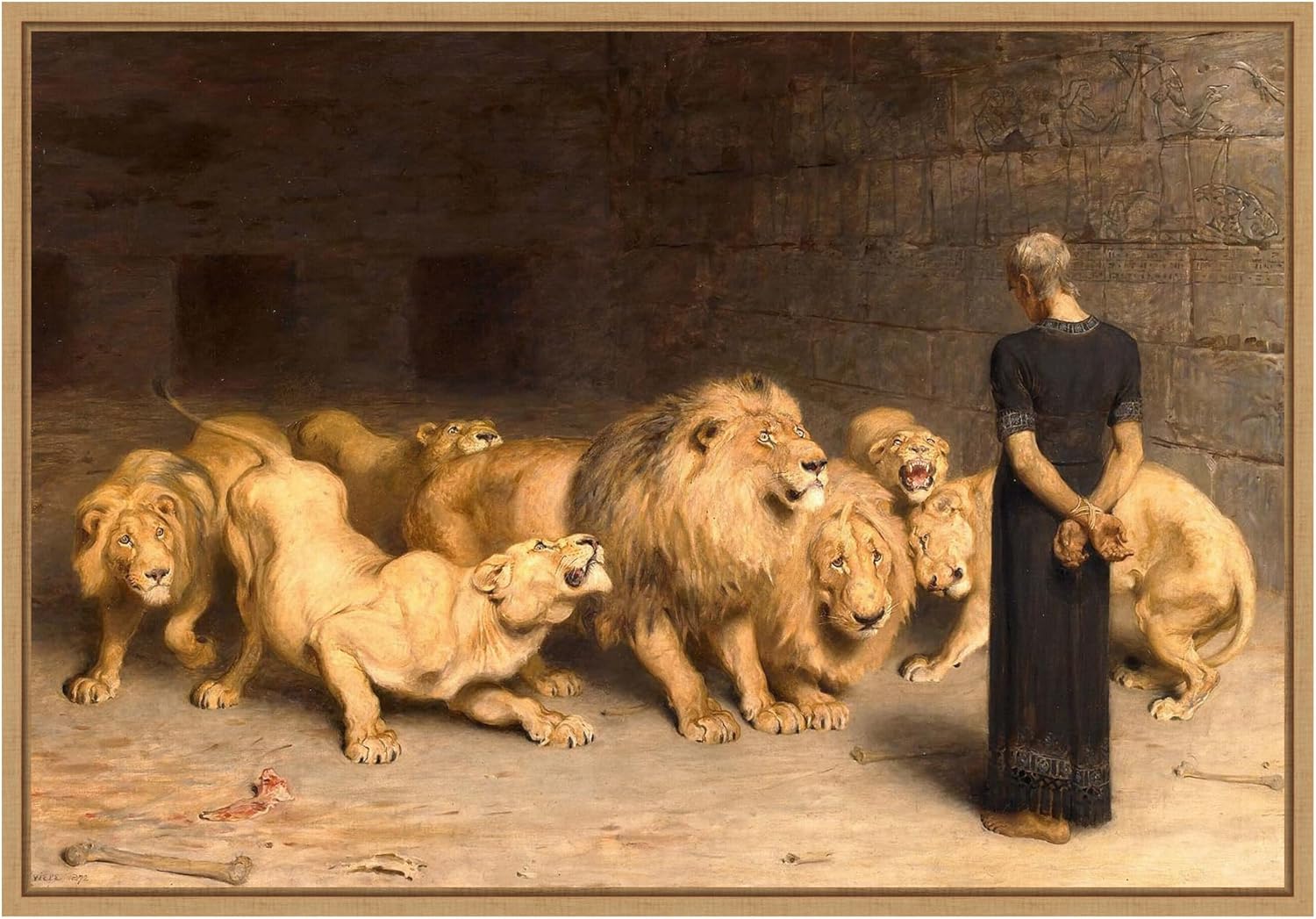 Amanti Art Framed Canvas Wall Art 23x33 Daniel in the Lions Den 1872 by Briton Riviere, Framed Wall Art Canvas, Animals Artwork, Modern Contemporary Decor, Large Painting for Living Room, Bedroom