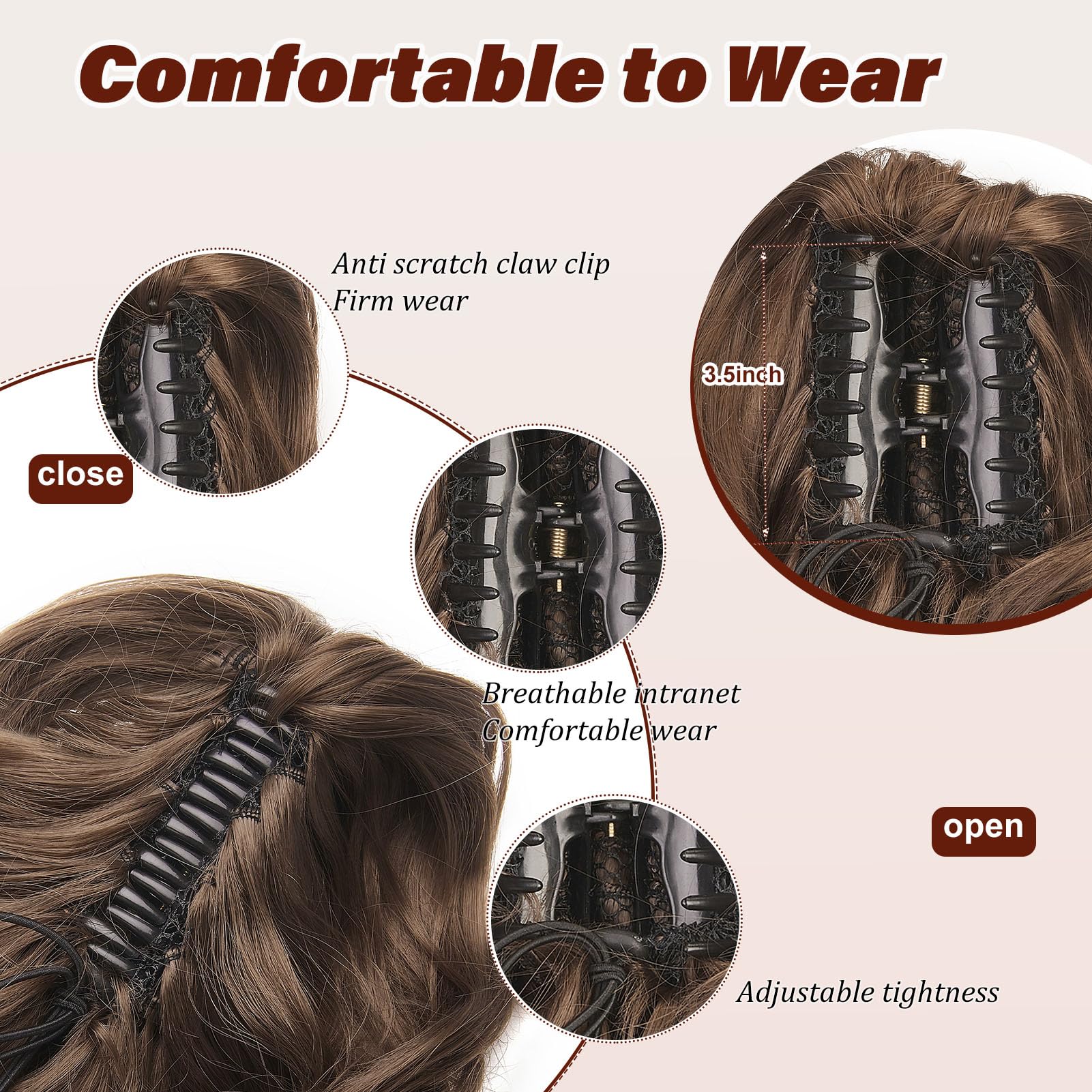 Dcbaboo Short Ponytail Extension Curly 12inch Claw Clip in Ponytail Hair Extensions Long Wavy Synthetic Pony tails Natural Wave One Piece Hairpiece Fake Ponytail for Women Dark Brown/Dark Auburn - Image 2