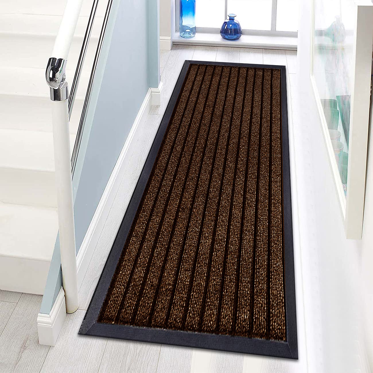 Waterproof Rubber Door Mat Outdoor - PVC Non Slip Backed Washable Dirt Grabber Mat Dog Muddy Paws Carpet Runner Rug for Kitchen Front or Back Door (Brown, 80 x 150 cm (2 ft 6 in x 5 ft)) โ image 1
